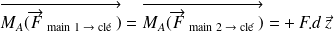 \overrightarrow{M_{A} (\overrightarrow{F}_{\text{ main 1 }\rightarrow \text{ clé }})}=\overrightarrow{M_{A} (\overrightarrow{F}_{\text{ main 2 }\rightarrow \text{ clé }})}= +\, F.d \, \vec z